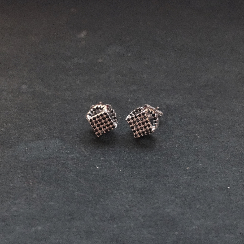 Men's Black CZ Pattern Draped Stud Earrings